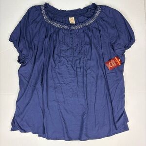 Faded Glory Women's 4X Shirt Woven Peasant Peri Night Blue New with Tags Rayon
